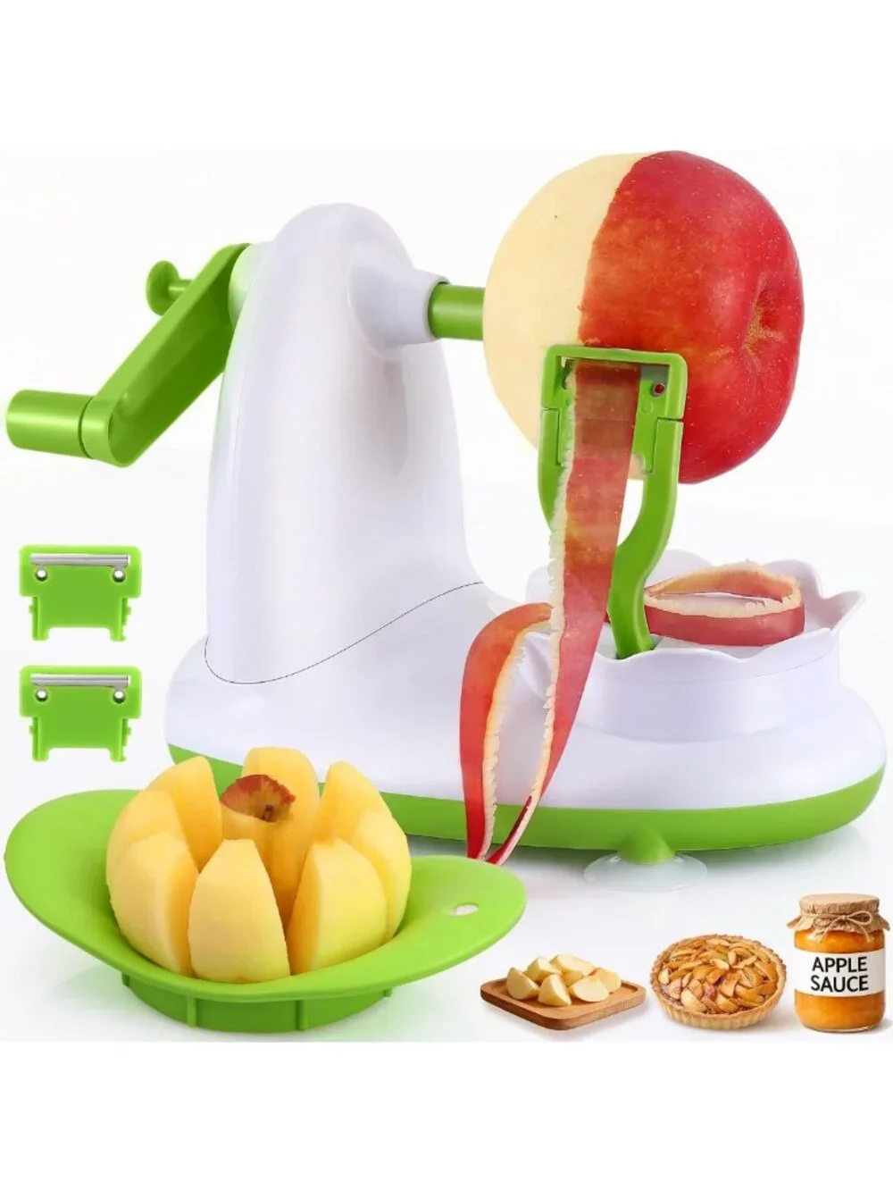 8-Wedge Apple Peeler & Slicer, Stainless Steel Blades, Strong Suction Base, 2